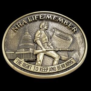 Jadco Brass NRA Life Member Belt Buckle Second Amendment Right to Keep Bear Arms